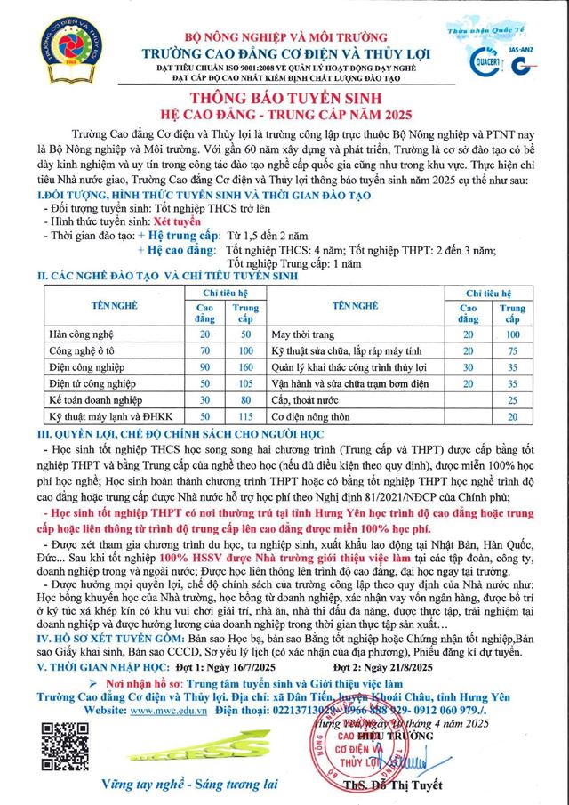 Thông báo Tuyển sinh năm 2025