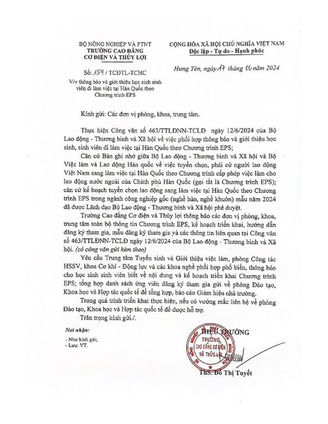 Thông báo nội dung và kế hoạch tuyển chọn lao động sang làm việc tại Hàn Quốc theo Chương trình EPS